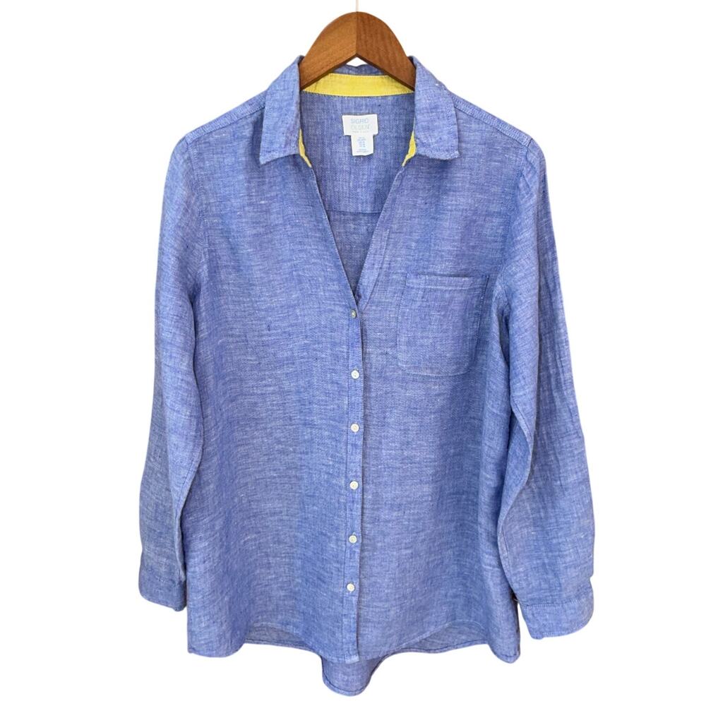 Sigrid Olsen 100% Linen Chambray Button Down Shirt Size Medium